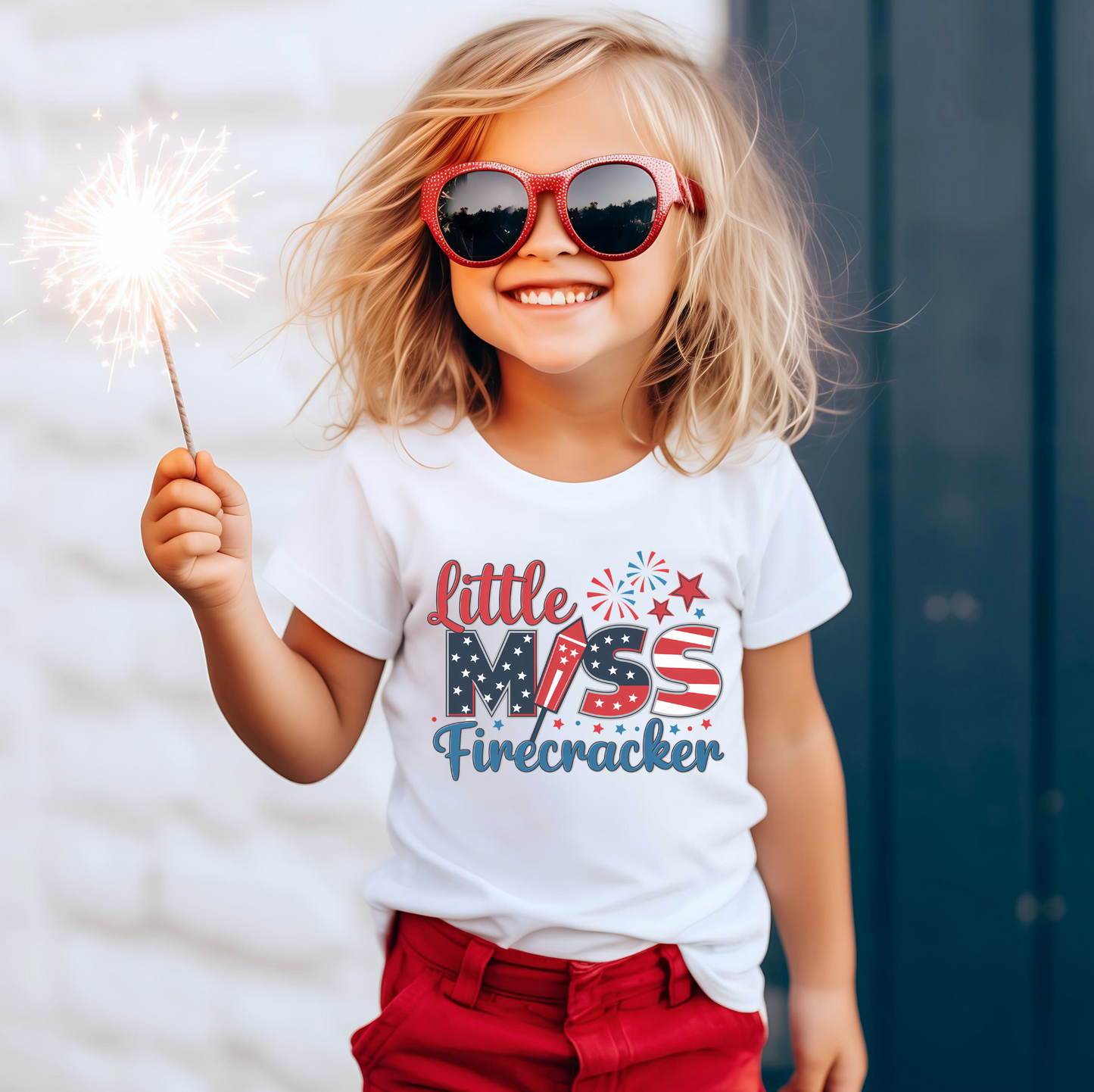 LITTLE MISS FIRECRACKER PATRIOTIC YOUTH T-SHIRT