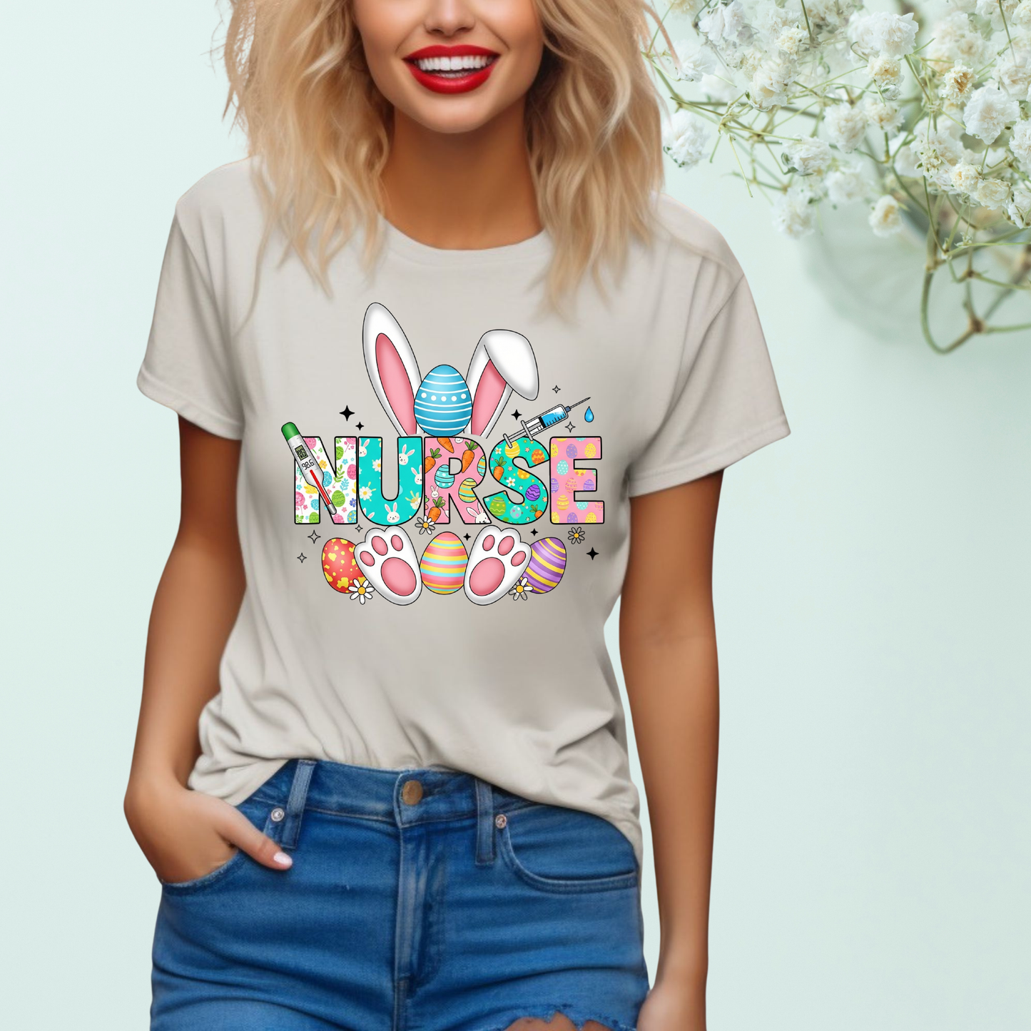 NURSE BUNNY HAPPY EASTER T-SHIRT