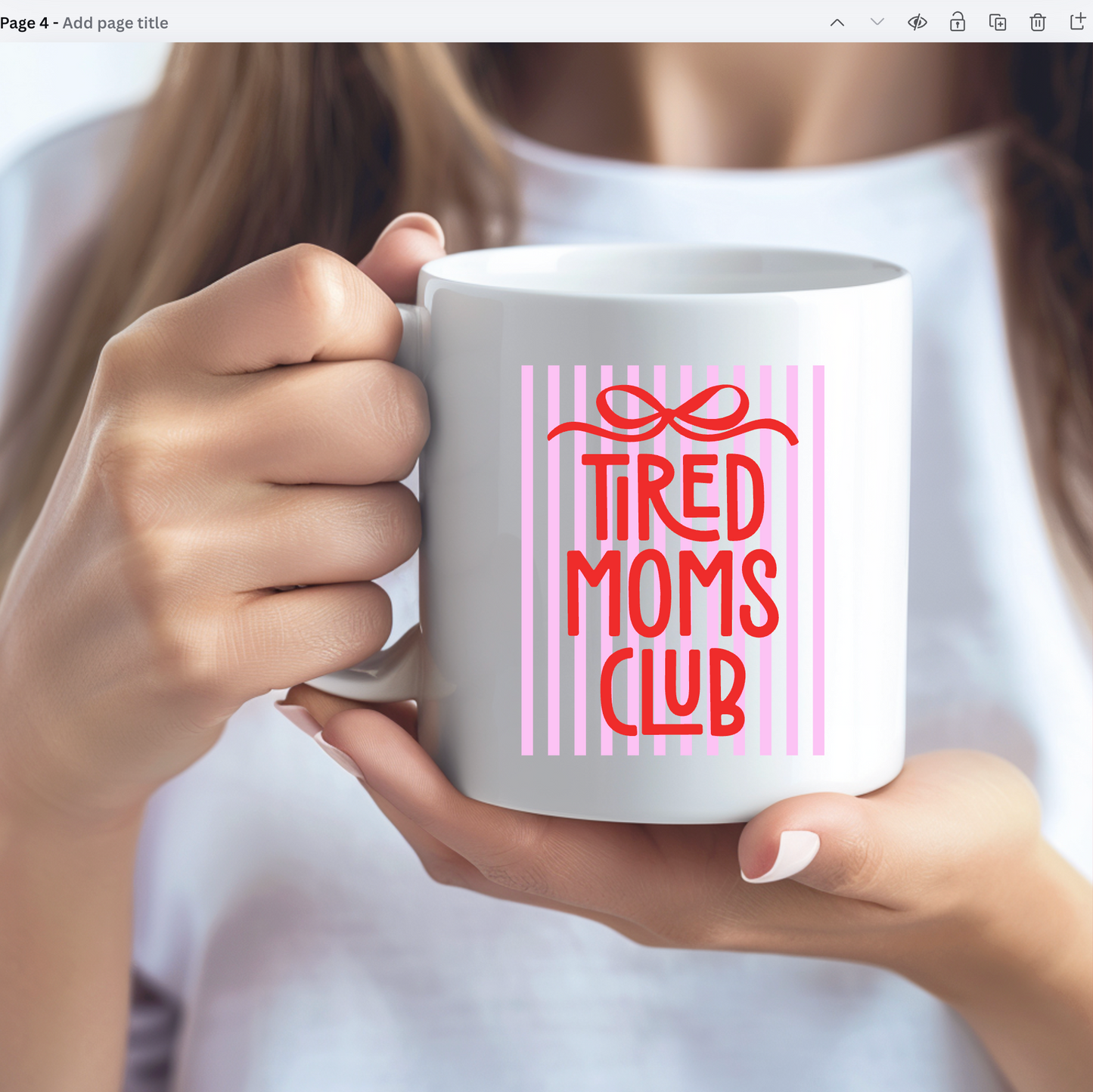TIRED MOMS CLUB PINK STRIPPED RED BOW MUG