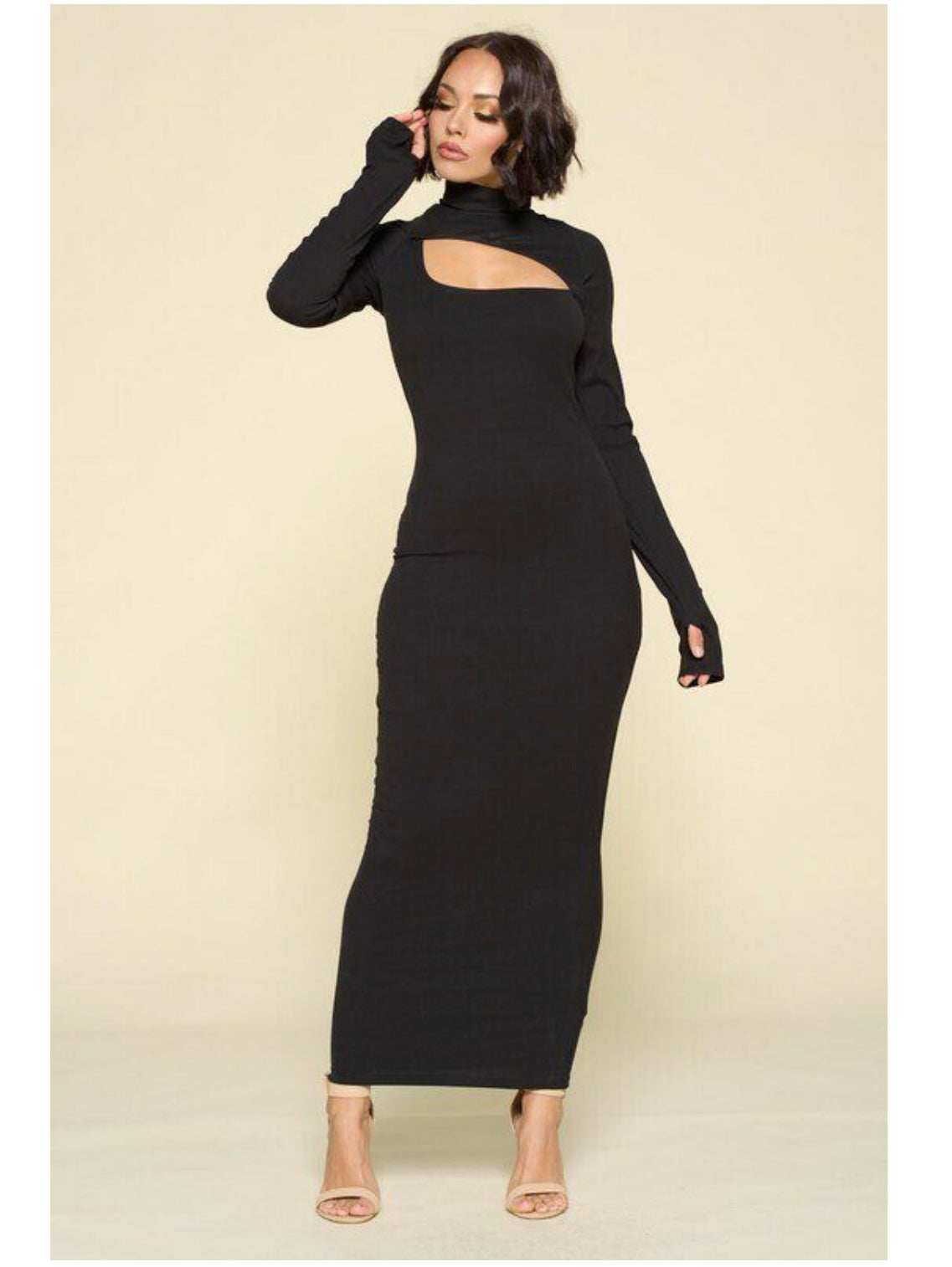 TURTLENECK CUTOUT FRONT MAXI DRESS – MoonLuv Creations