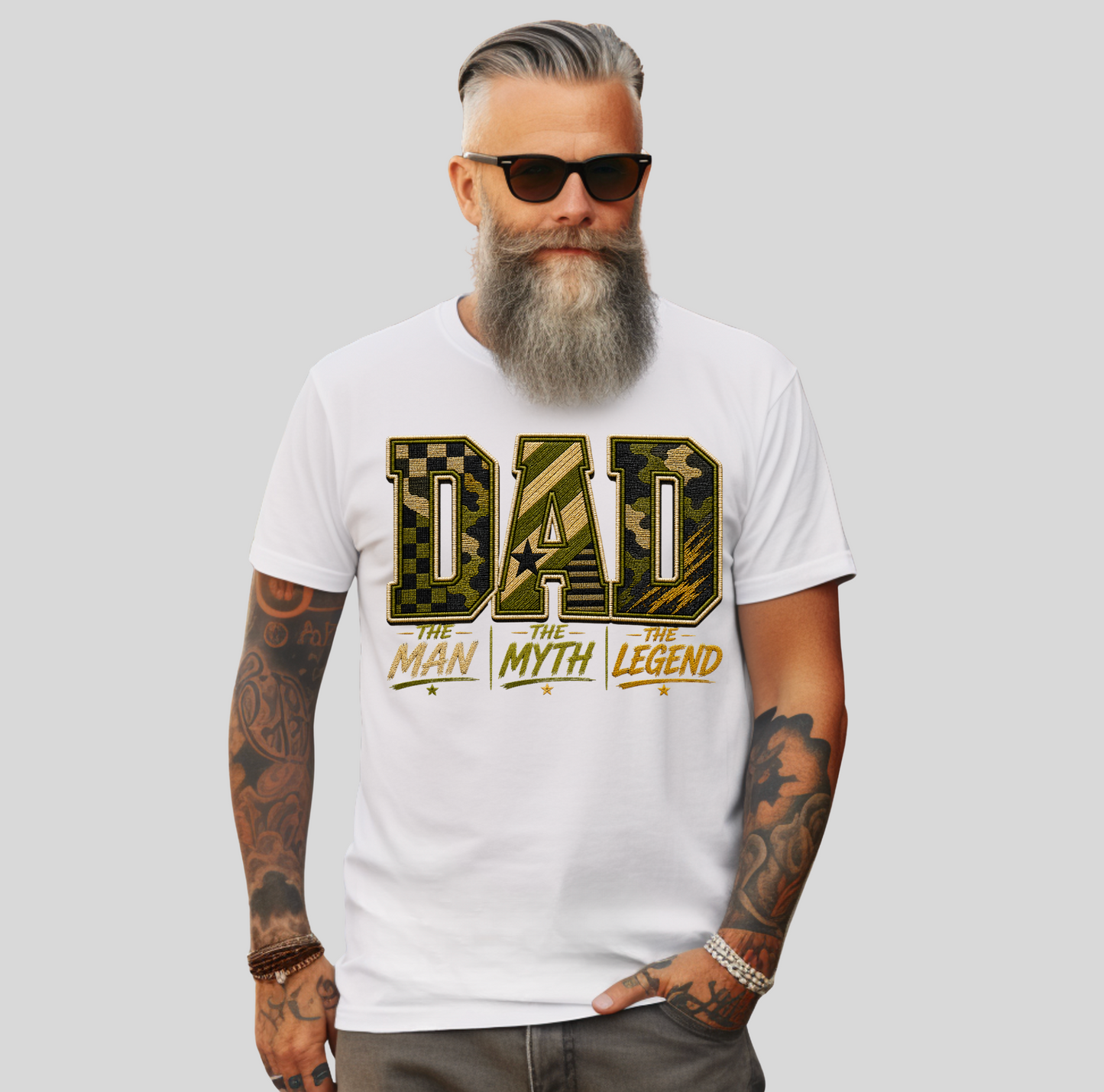 DAD FAUX EMBROIDERY FATHER'S DAY T-SHIRT