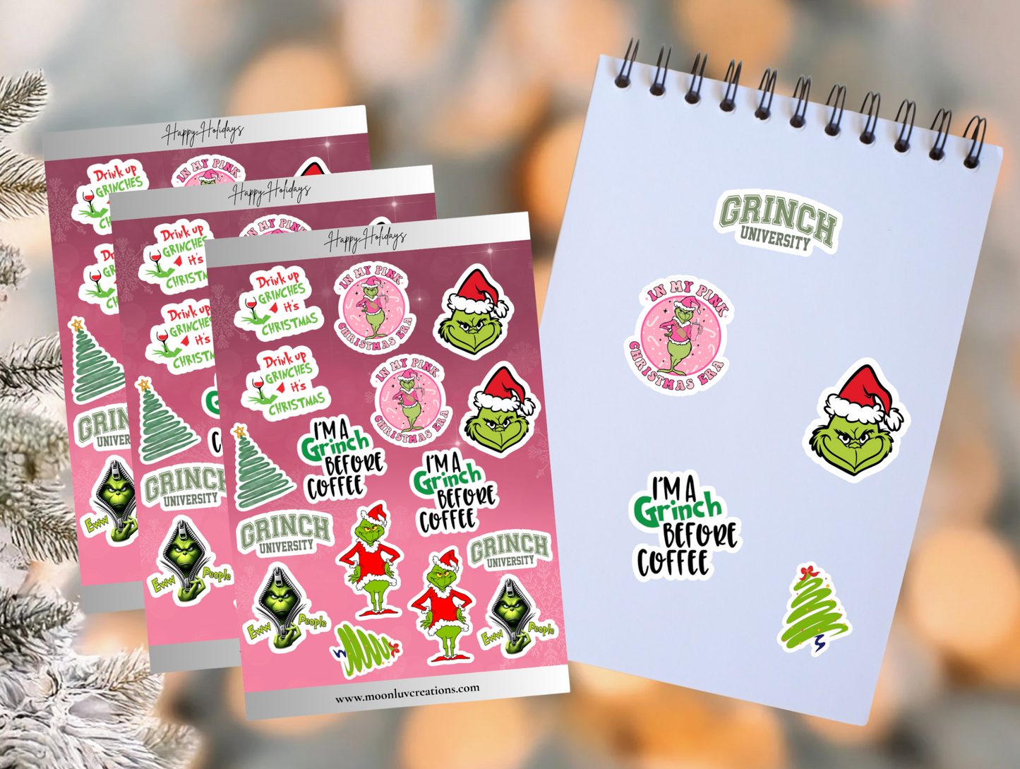 GRINCH MINI HOLIDAY CHRISTMAS STICKER SHEET
