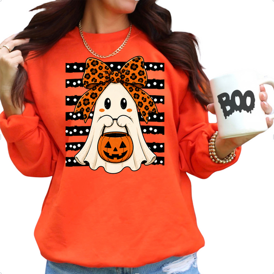 HALLOWEEN GHOST STRIPE POLKA DOT SWEATSHIRT