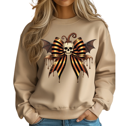 FUN GOTHIC STRIPED SKELETON HALLOWEEN BOW SWEATSHIRT