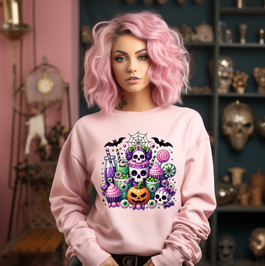 HALLOWEEN SKULL CANDY DOODLE SWEATSHIRT