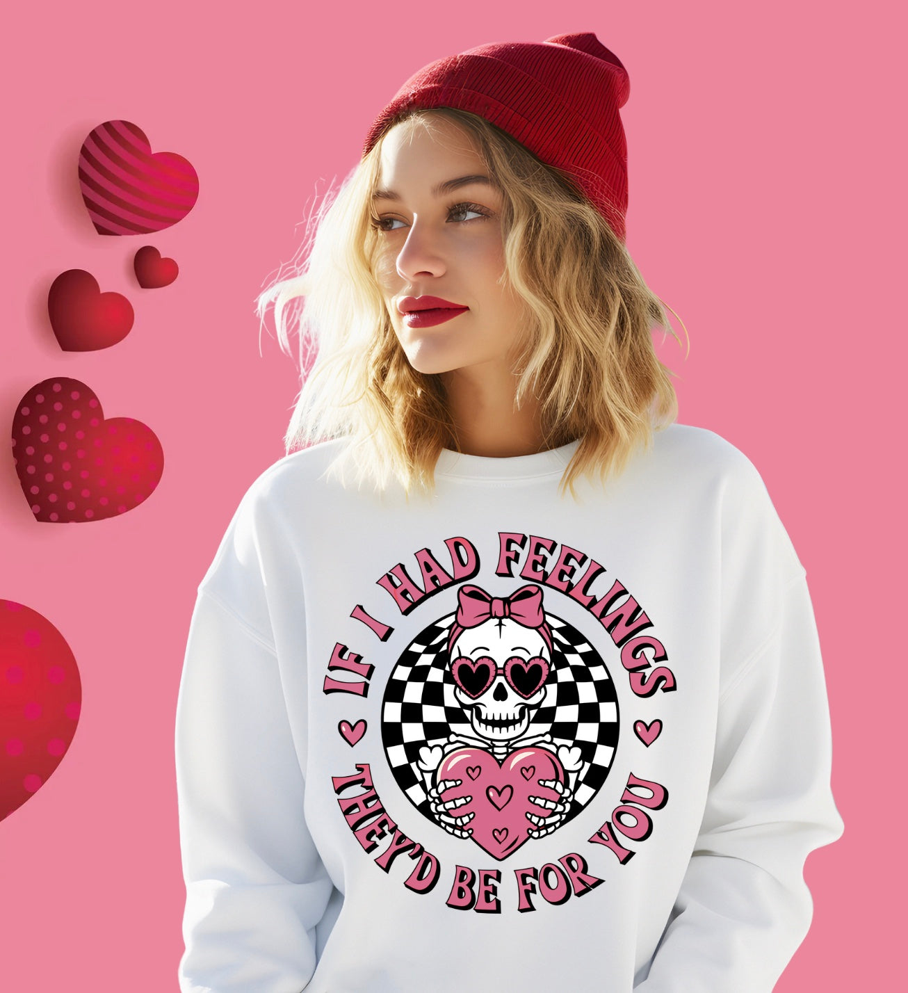 IF I HAD FEELINGS THEY'D BE FOR YOU CHECKERED SKULL SWEATSHIRT