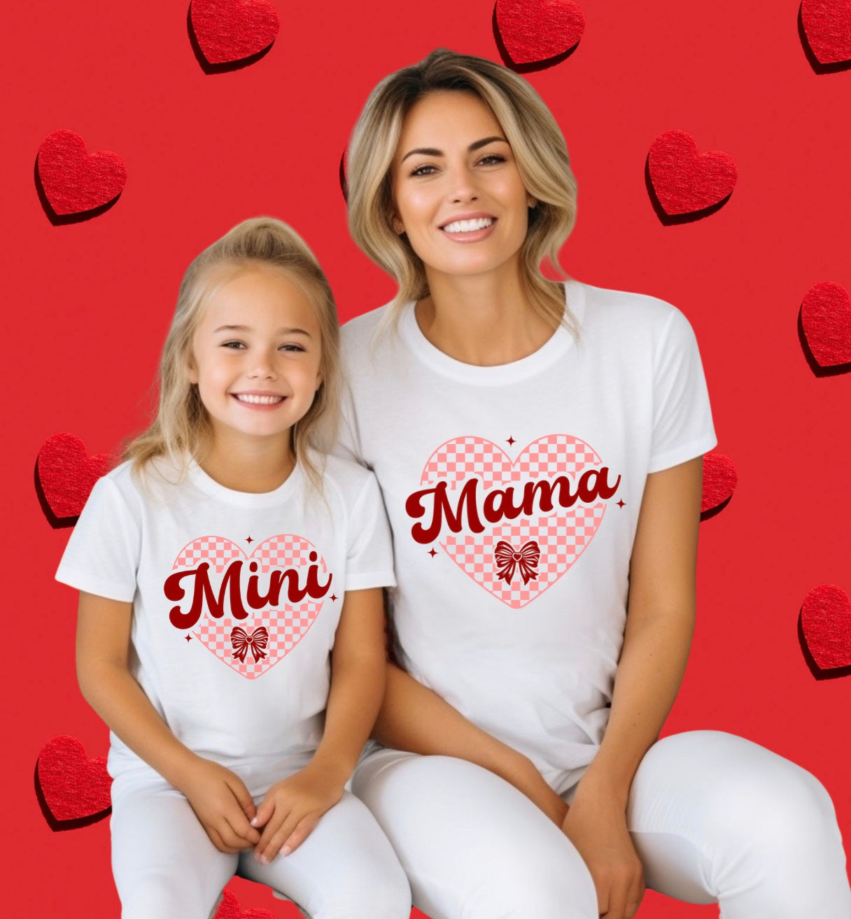 RETRO CHECKERED HEART MAMA & MINI DAUGHTER T-SHIRT