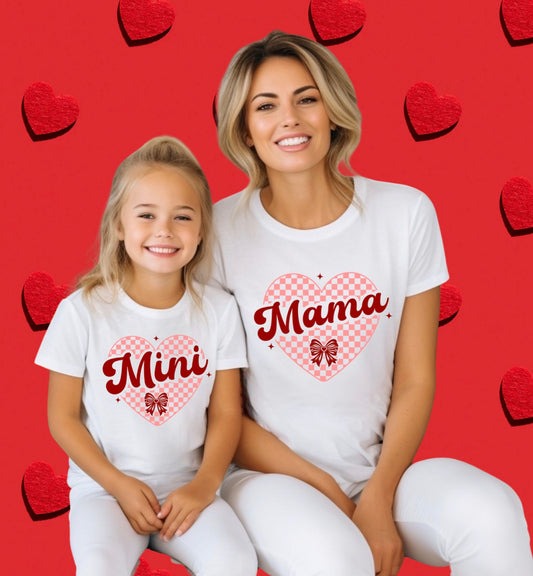 MOTHER & DAUGHTER RETRO CHECKERED HEART T-SHIRT