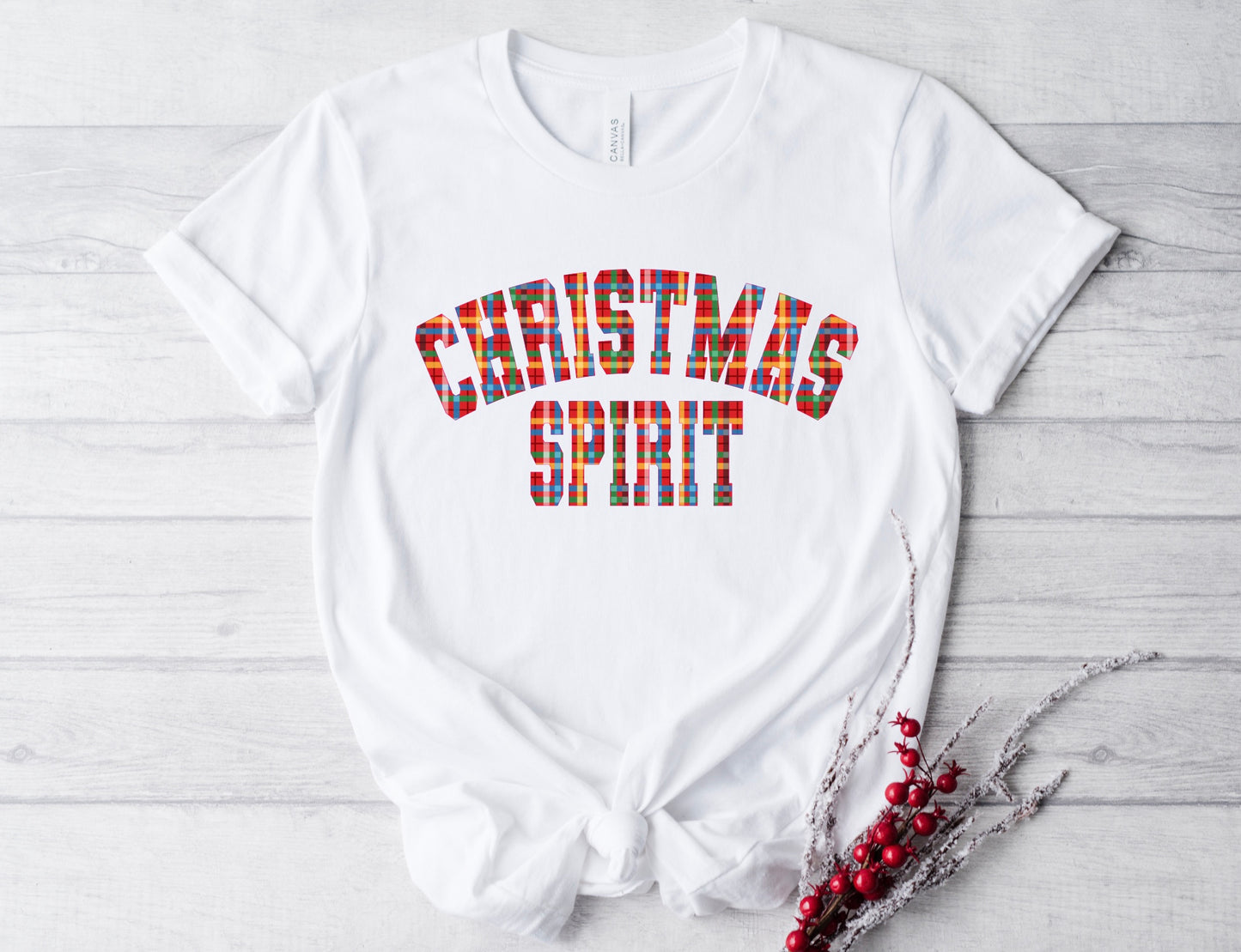 CHRISTMAS SPIRIT PLAID T-SHIRT