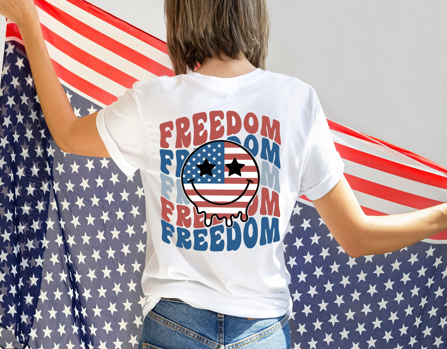 RETRO SMILEY PATRIOTIC FREEDOM T-SHIRT