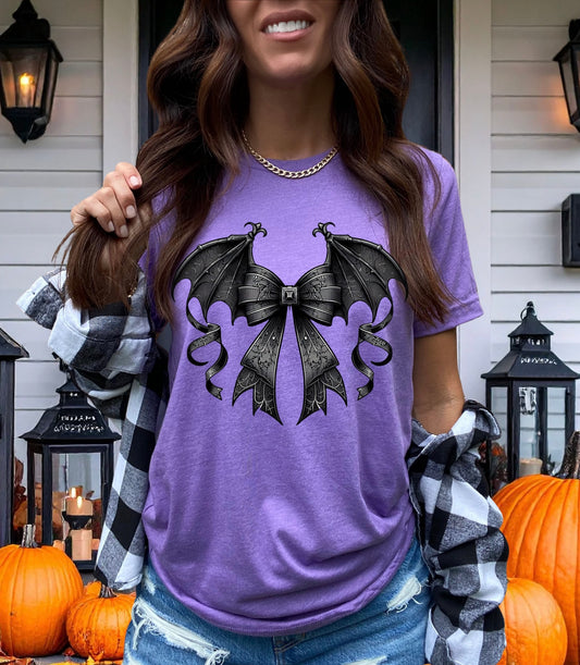 GOTHIC HALLOWEEN BATWING BOW T-SHIRT