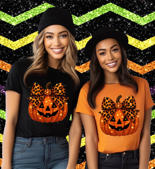 HALLOWEEN LEOPARD BOW PUMPKIN T-SHIRT
