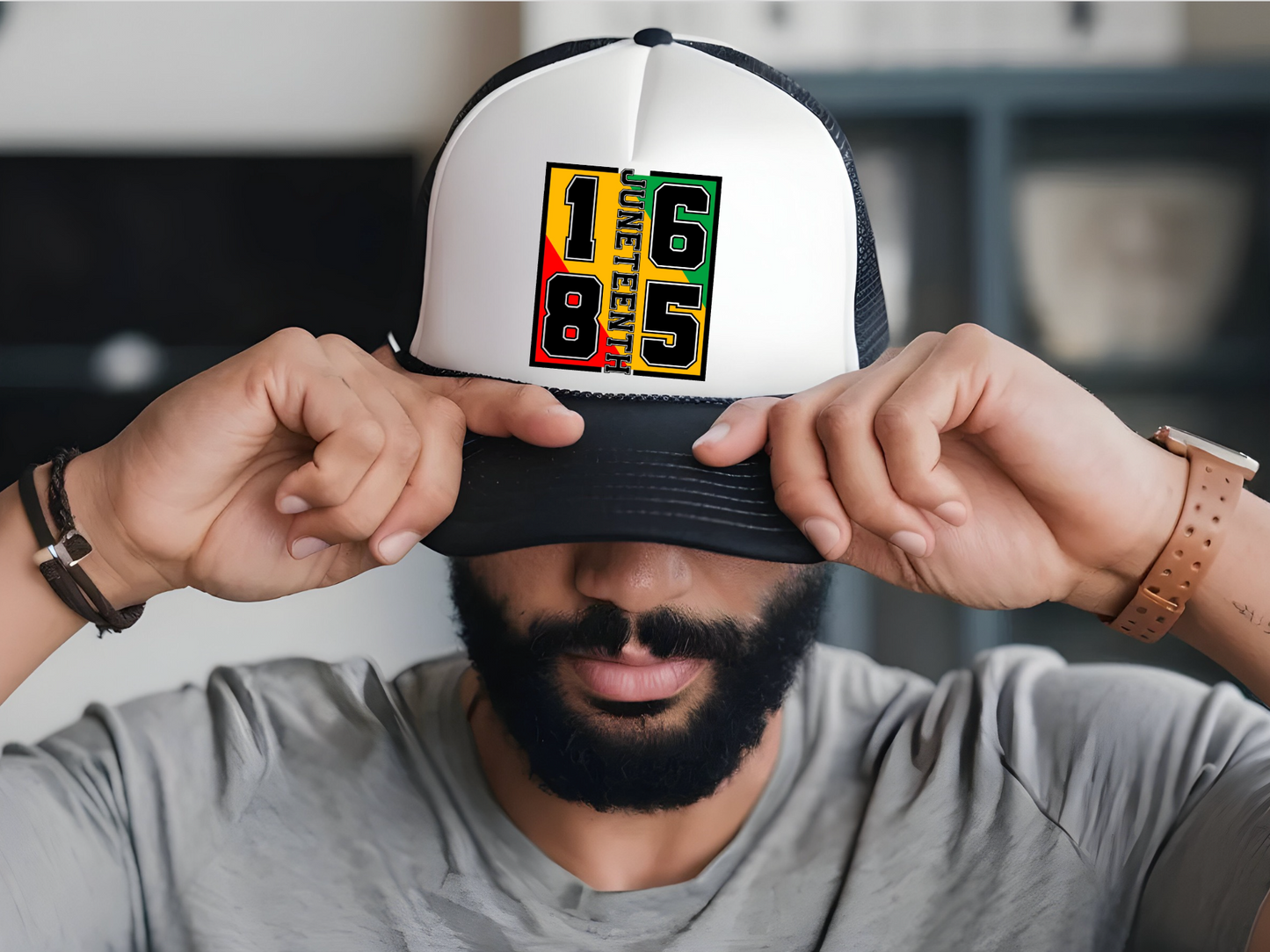 JUNETEENTH 1865 BLACk & WHITE FOAM TRUCKER HAT
