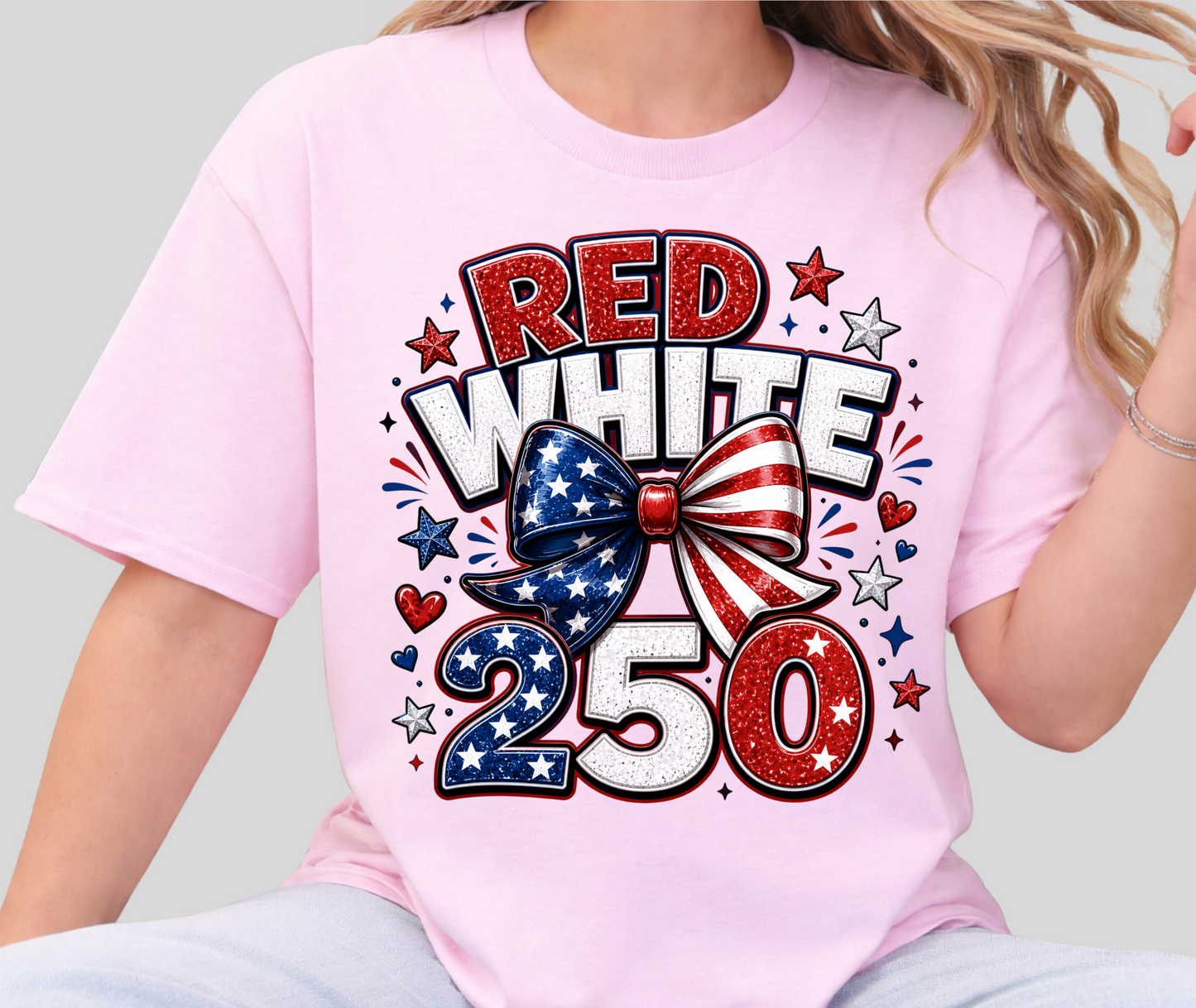 RED WHITE 250 PATRIOTIC BOW T-SHIRT