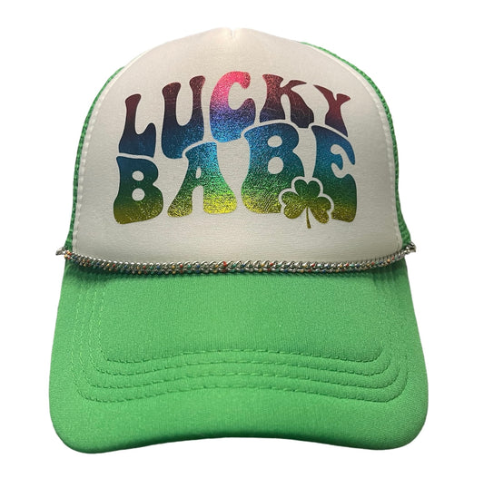 LUCKY BABE SHAMROCK TRUCKER HAT w/ HAT CHARM