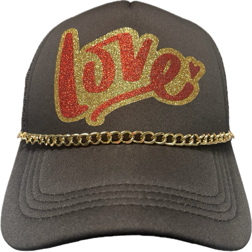 FUN GLITTER SHINY LOVE TRUCKER HAT