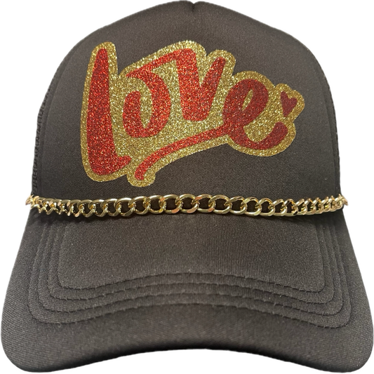 FUN GLITTER SHINY LOVE TRUCKER HAT