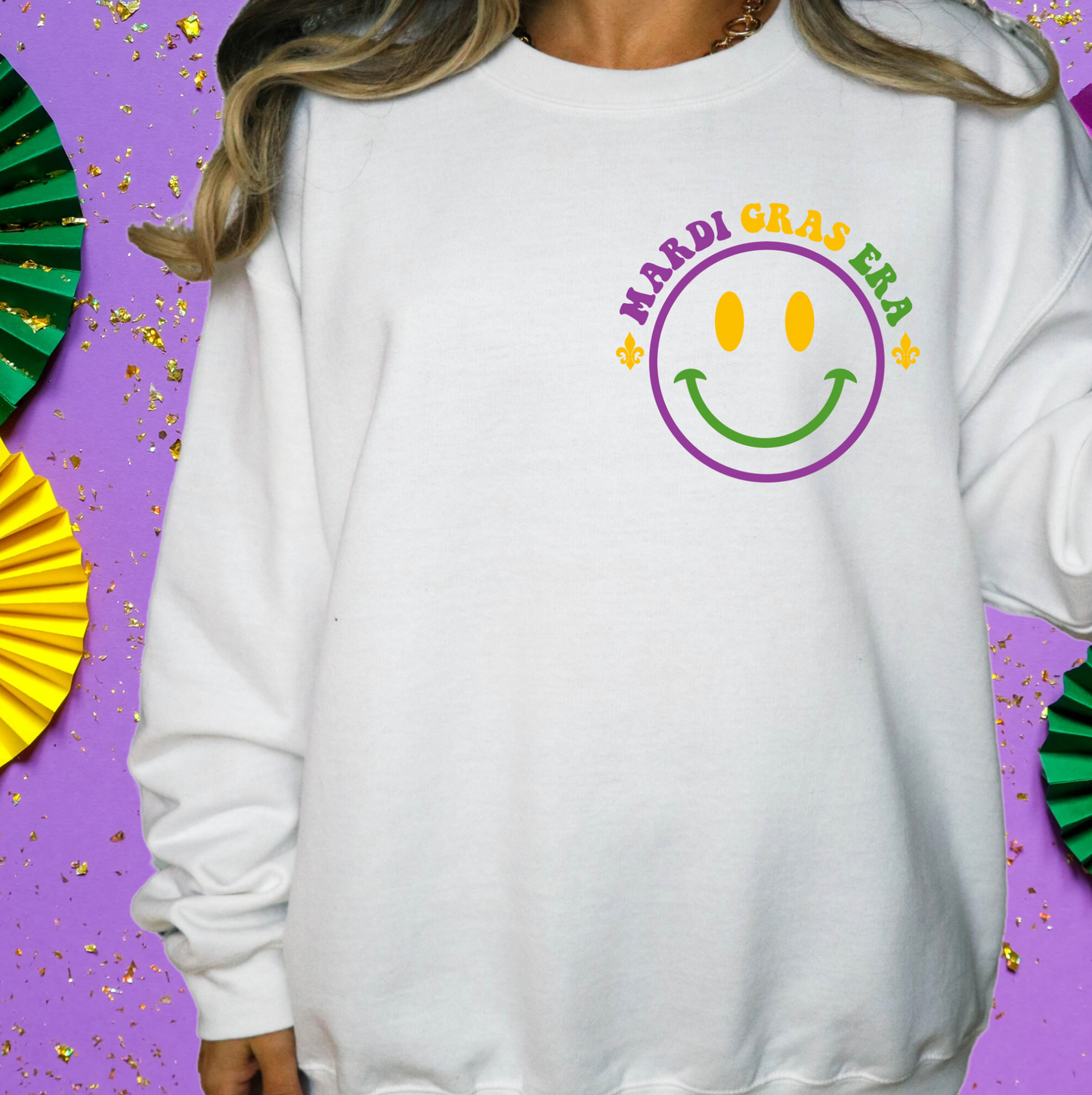 IN MY MARDI GRAS ERA SMILEY FACE SWEATSHIRT