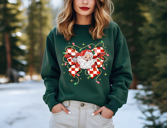 SANTA CHECKERED BOW SWEATSHIRT