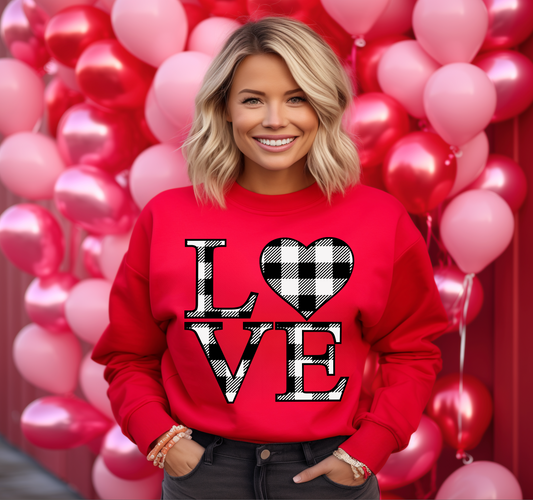 BUFFALO PLAID BLACK & WHITE LOVE SWEATSHIRT