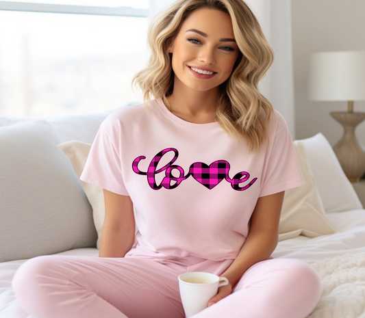 PINK BUFFALO PLAID LOVE VALENTINE'S T-SHIRT