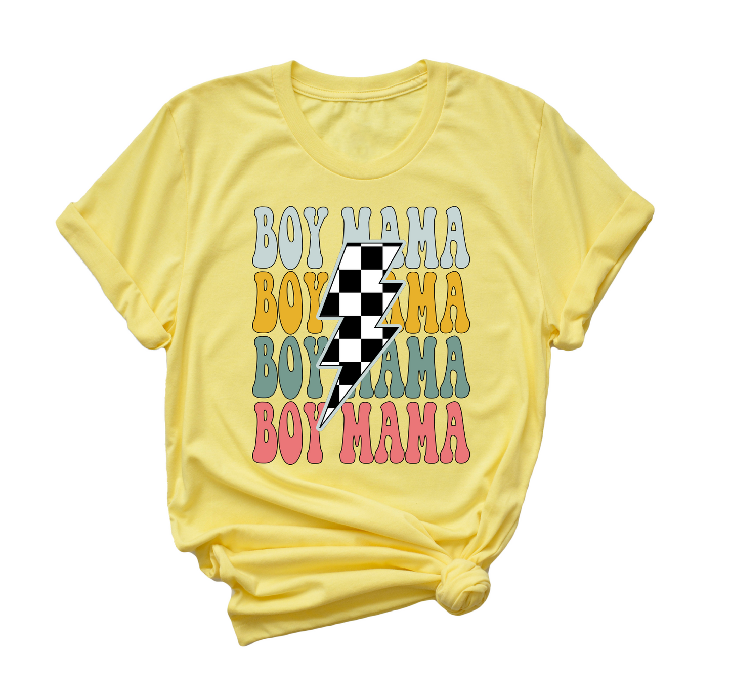 BOY MAMA CHECKERED THUNDER BOLT T- SHIRT