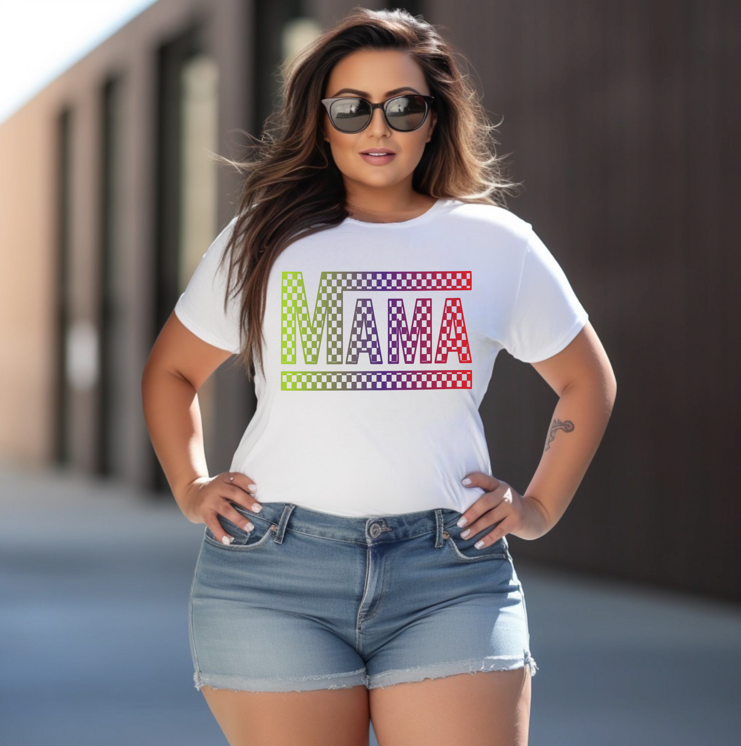 CHECKERED MULTI COLOR MAMA T- SHIRT