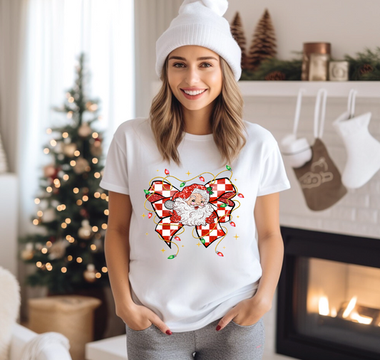 SANTA CHECKERED BOW T-SHIRT