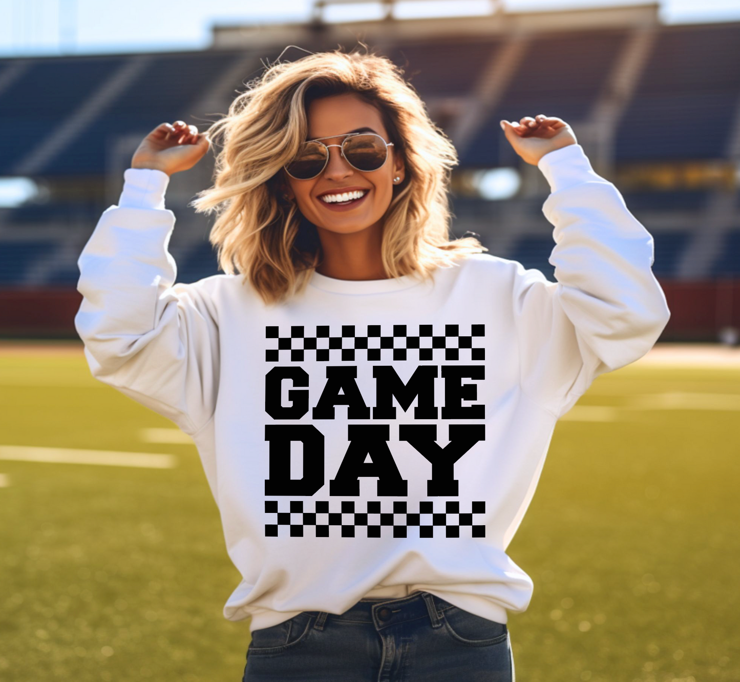 GAME DAY CHECKERED GILDAN SWEATSHIRT