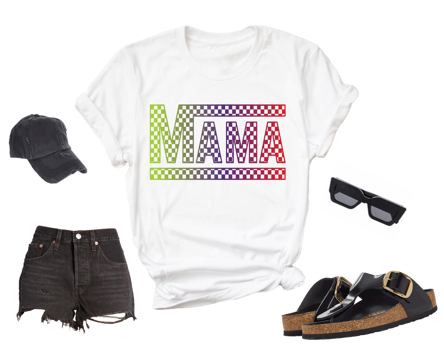 CHECKERED MULTI COLOR MAMA T- SHIRT