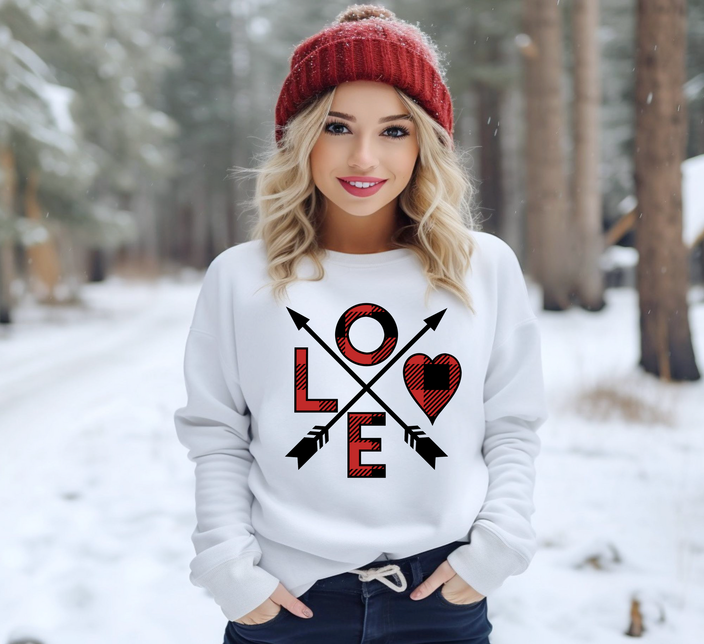 BUFFALO PLAID LOVE ARROW SWEATSHIRT