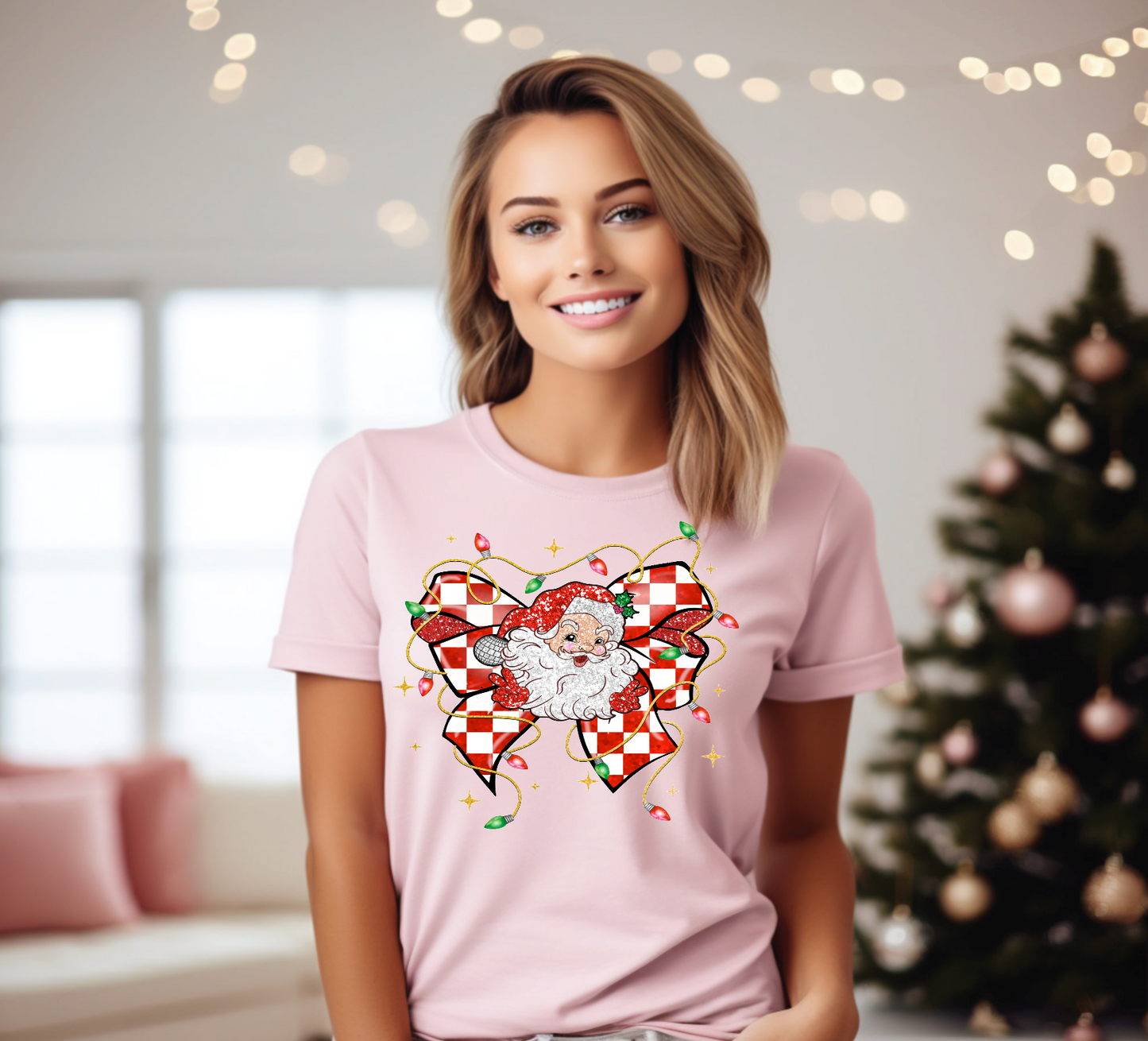 SANTA CHECKERED BOW T-SHIRT