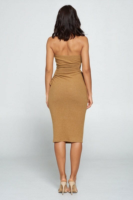 STRAPLESS SIDE CUTOUT BODYCON DRESS