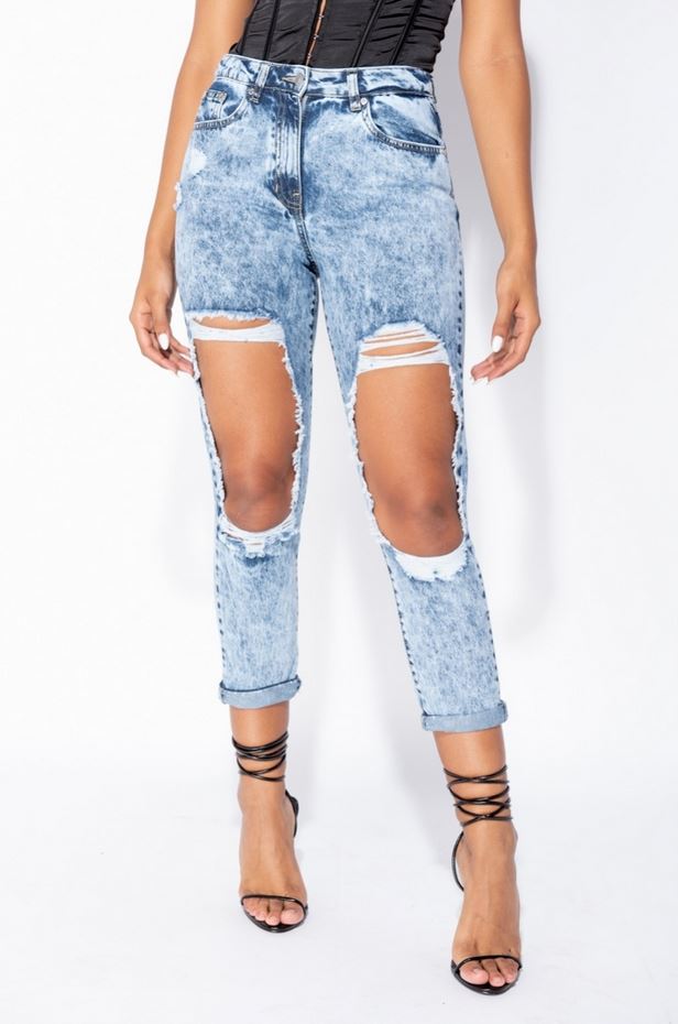 PARISIAN EXTREME DISTRESSED HIGH WAIST BOYFRIEND JEAN