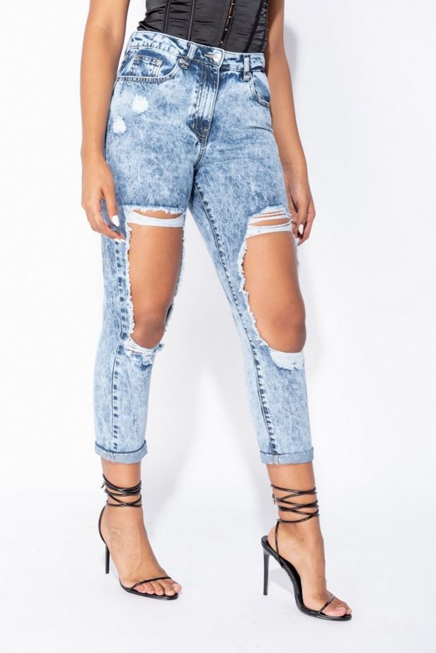 PARISIAN EXTREME DISTRESSED HIGH WAIST BOYFRIEND JEAN