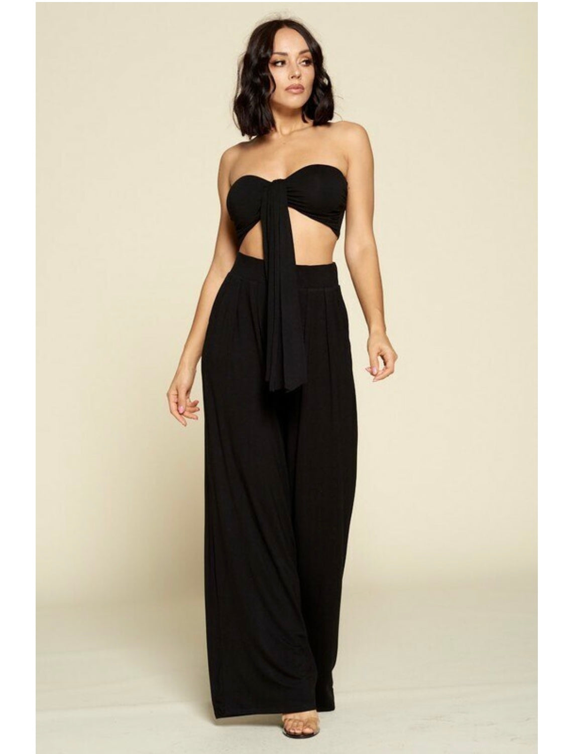 SEXY TIE FRONT TUBE TOP & WIDE LEG PALAZZO BEACH PANT SET