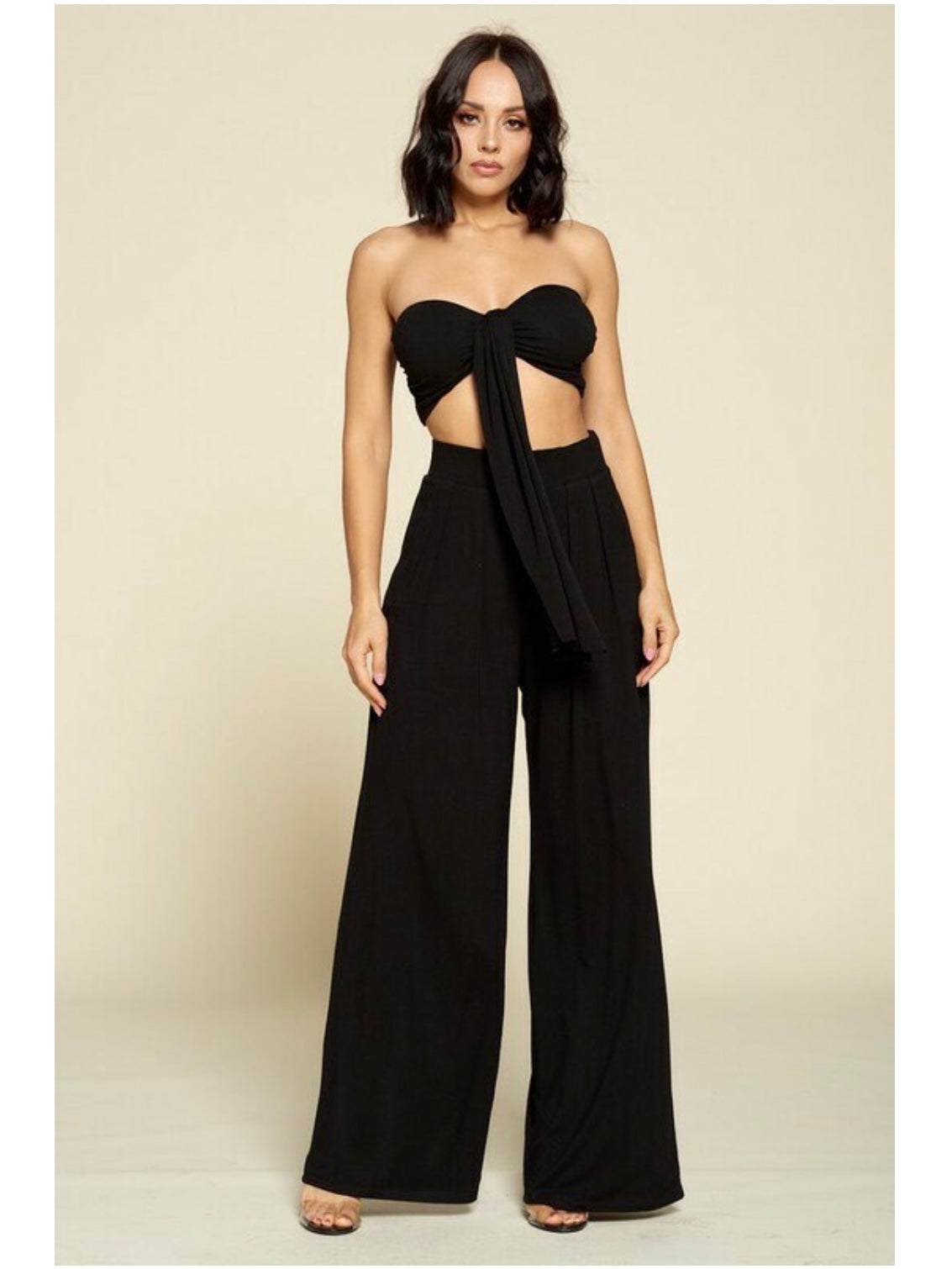 SEXY TIE FRONT TUBE TOP & WIDE LEG PALAZZO BEACH PANT SET