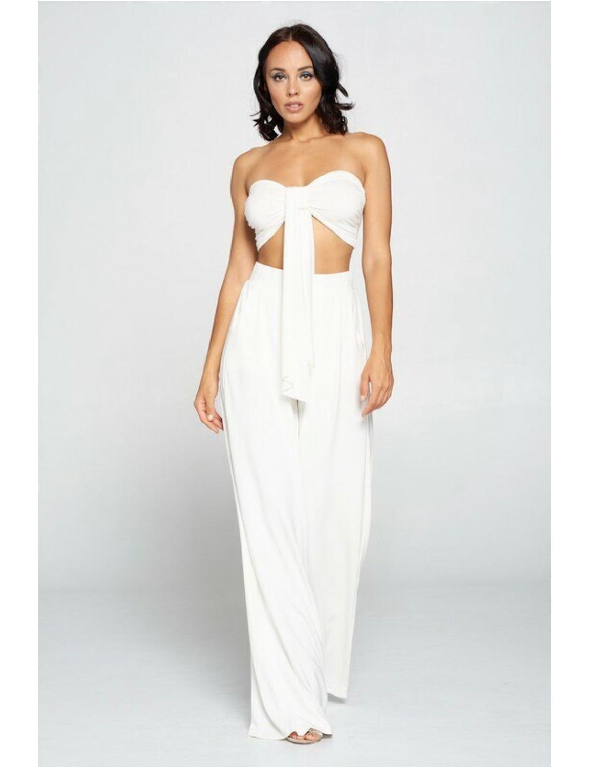 SEXY TIE FRONT TUBE TOP & WIDE LEG PALAZZO BEACH PANT SET